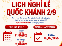 Thông báo: Lịch nghỉ lễ Quốc khánh 2 tháng 9 năm 2026