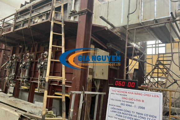Hoàn thành thử nghiệm đốt mẫu ống gió EI 30 , EI 45, EI 60 